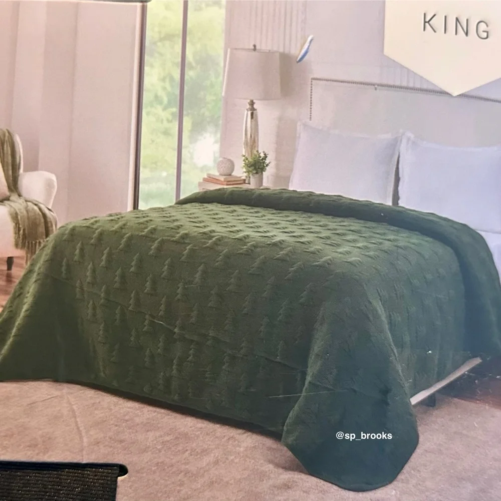 🎁Rachel Zoe Knitted Quilt - Green King Size Quilt - 100% Cotton